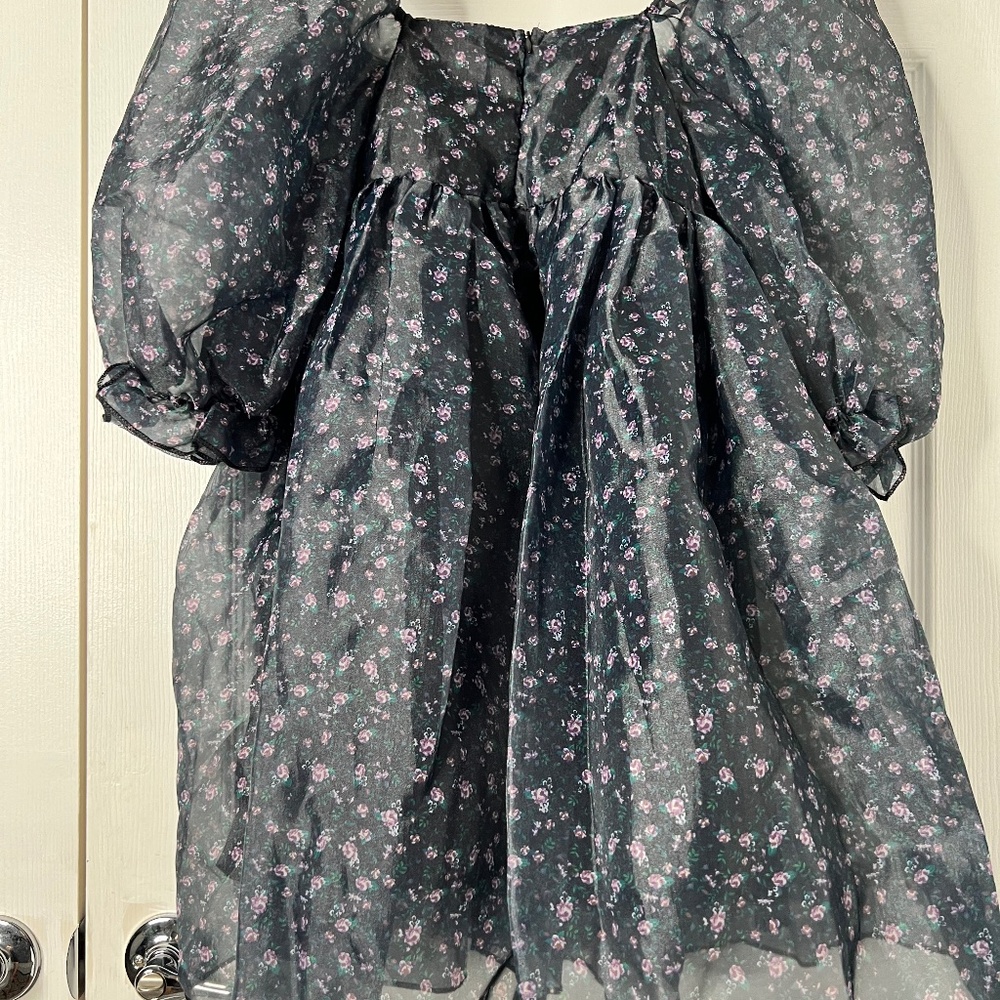 Black organza baby doll mini dress